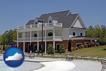 a clubhouse and pool at a country club - with Kentucky icon