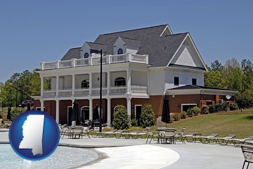 a clubhouse and pool at a country club - with Mississippi icon