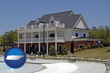 a clubhouse and pool at a country club - with Tennessee icon