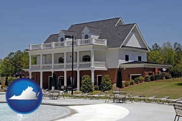 a clubhouse and pool at a country club - with Virginia icon