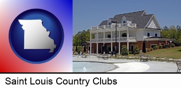 a clubhouse and pool at a country club in Saint Louis, MO