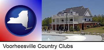 a clubhouse and pool at a country club in Voorheesville, NY